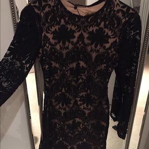 Lace Semi-Backless Black Mini Dress